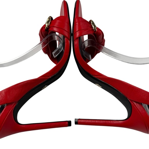 Zara red leather ankle strap gold chain link heels size 38 blogger favorite - Picture 3 of 8